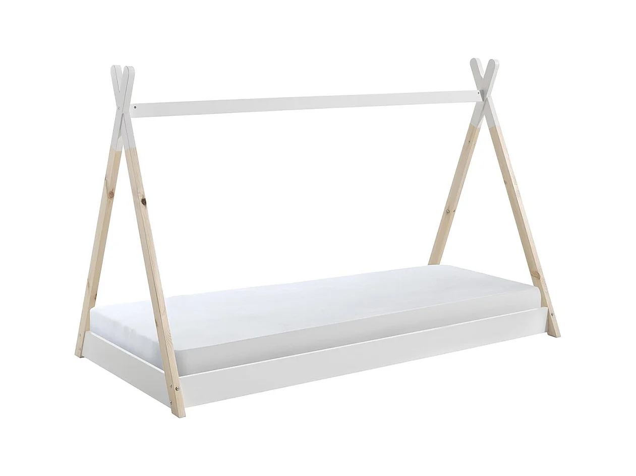 FLITT - Lit au Sol 90x200cm en Pin Forme Tipi + Matelas