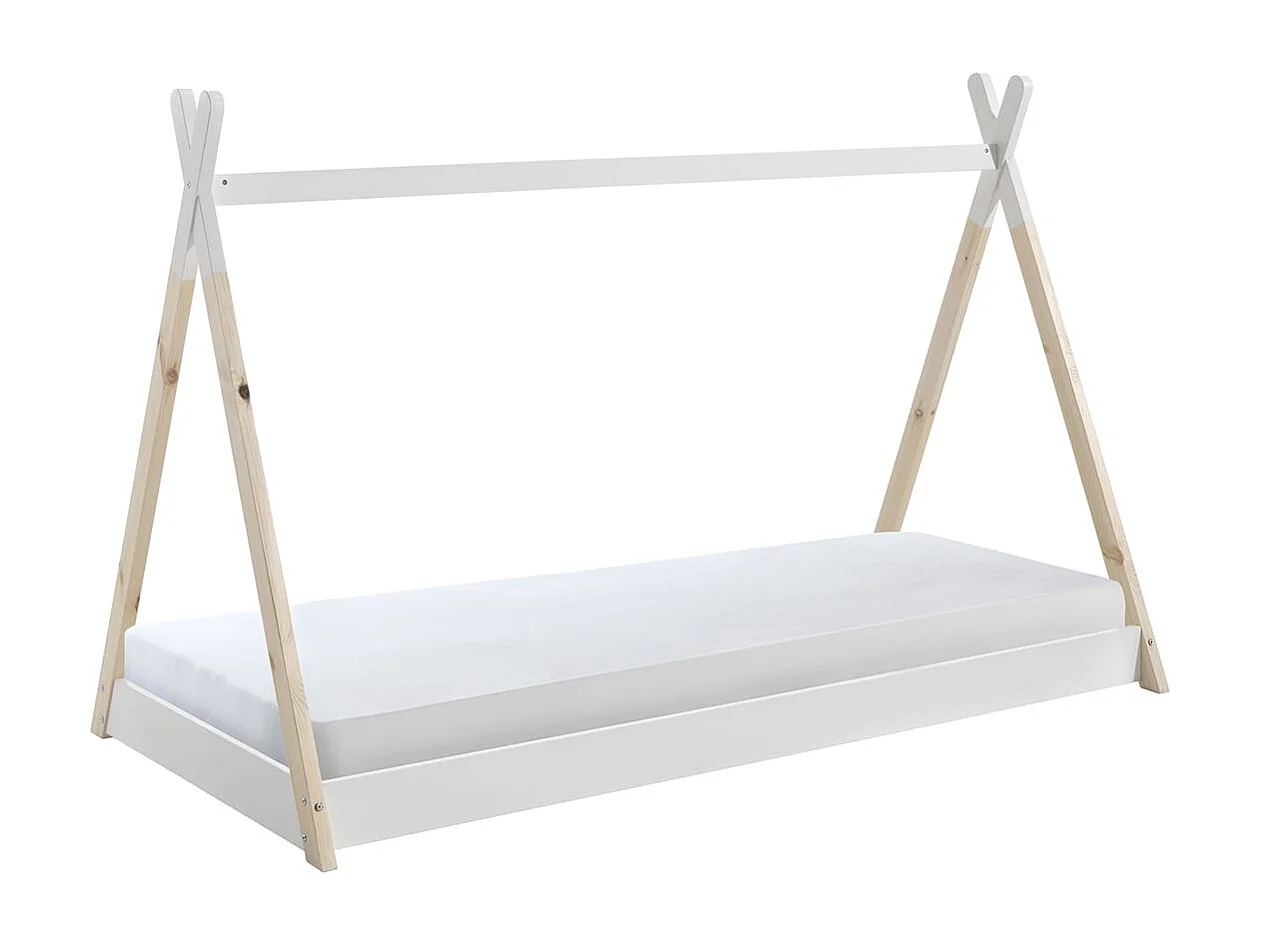 FLITT - Lit au Sol 90x200cm en Pin Forme Tipi + Matelas