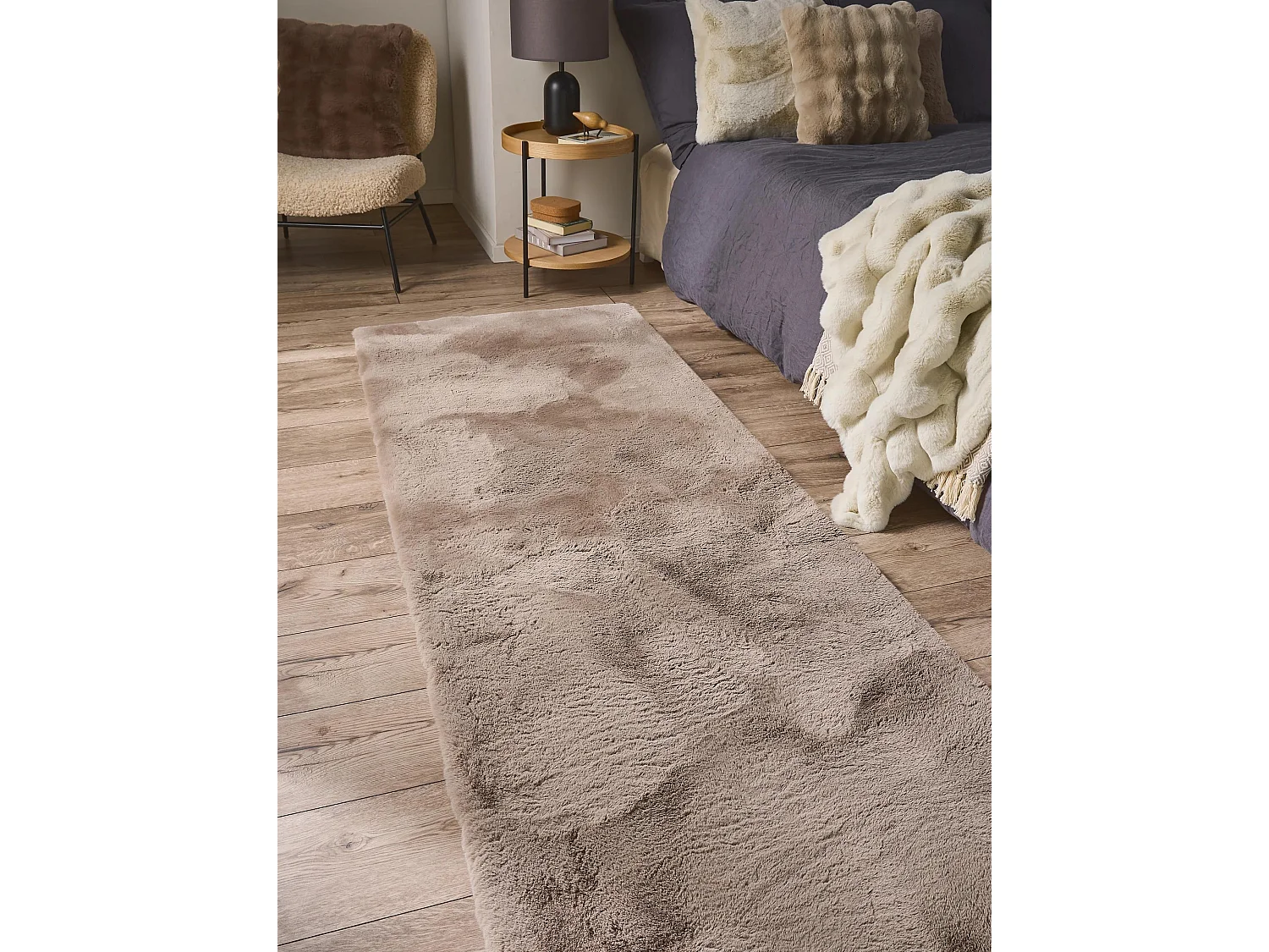 Tapis de fourrure Dave Taupe 80x240 cm
