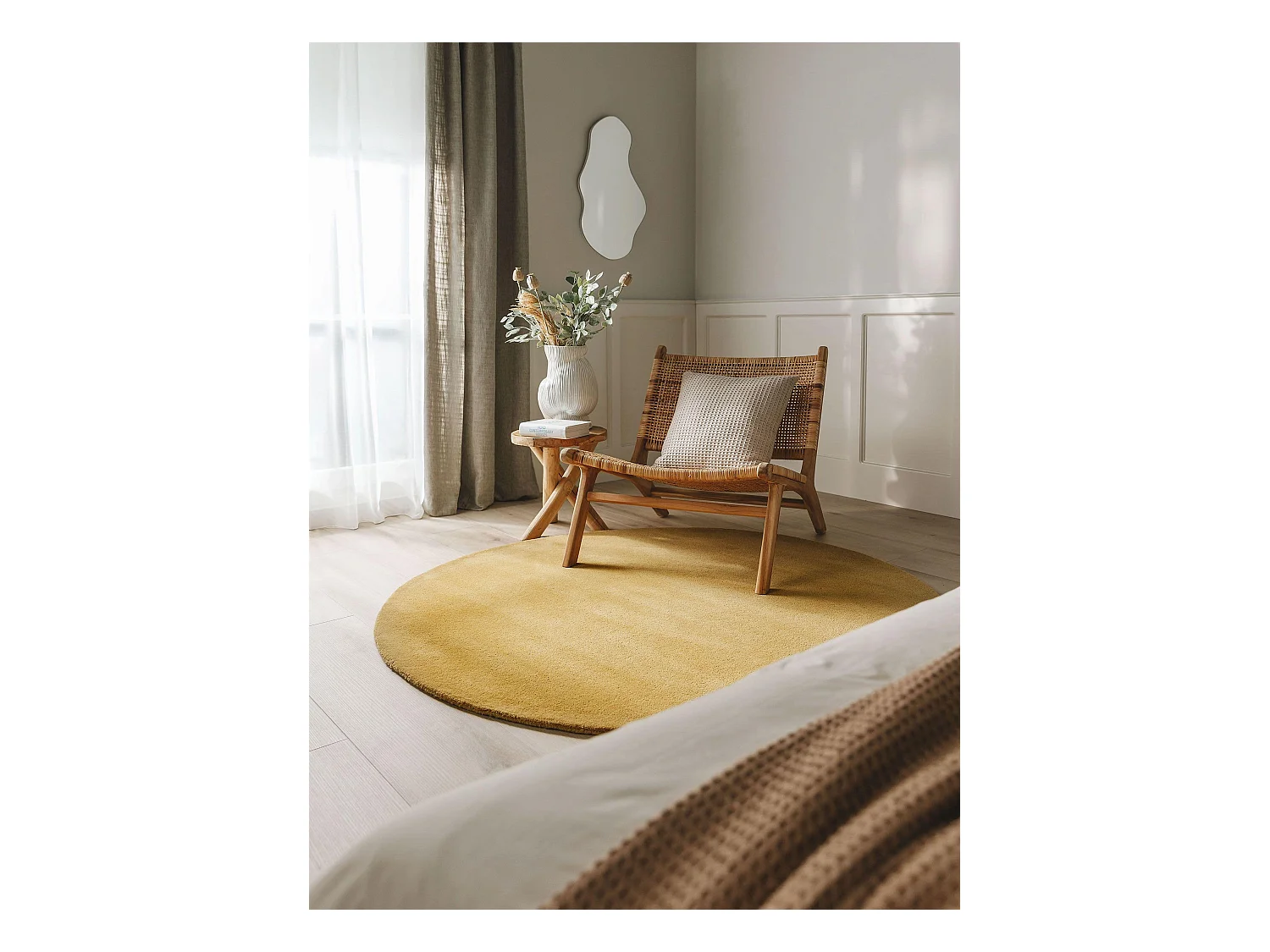 Tapis en laine rond Bent Jaune ø 150 cm rond