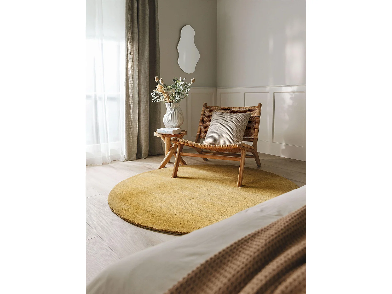 Tapis en laine rond Bent Jaune ø 150 cm rond