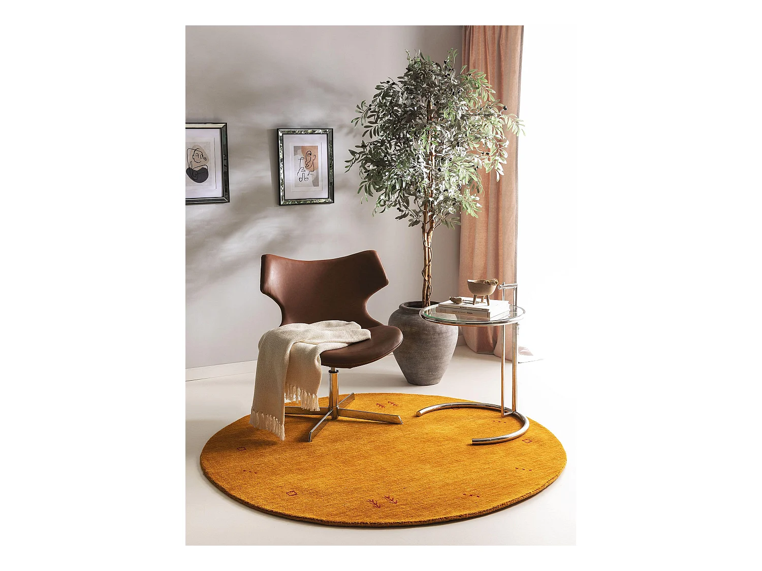 Tapis en laine rond Jamal Jaune ø 200 cm rond