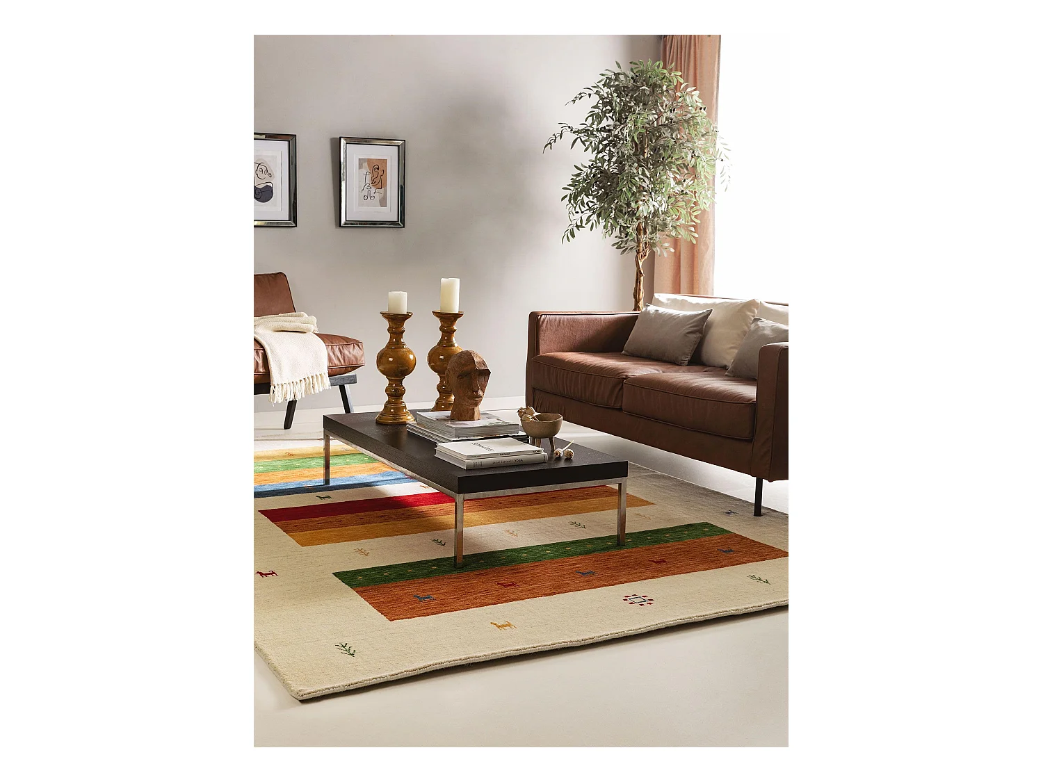 Tapis de laine Jamal Multicouleur/Beige 80x150 cm