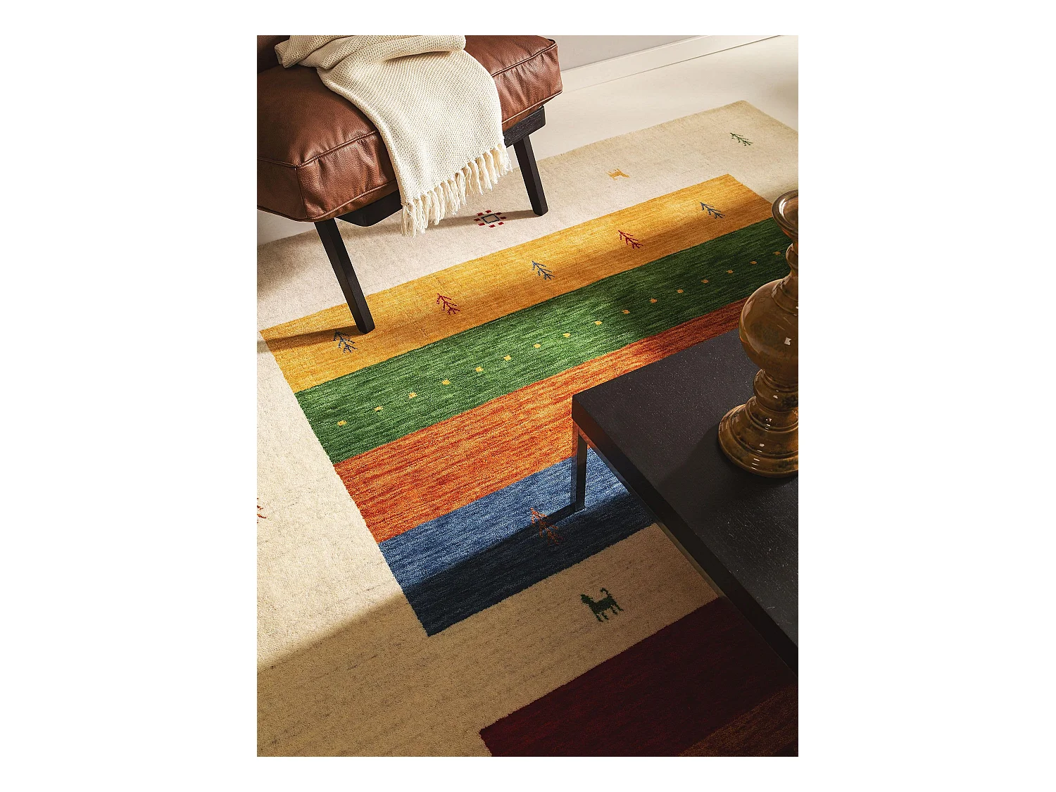 Tapis de laine Jamal Multicouleur/Beige 80x150 cm
