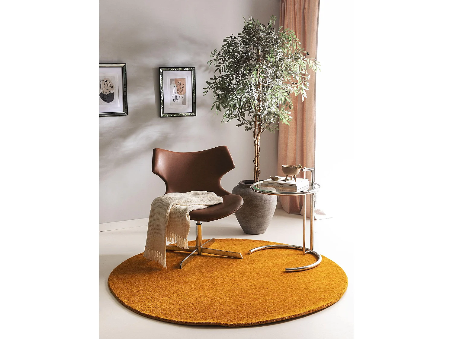 Tapis en laine rond Jamal Jaune ø 200 cm rond