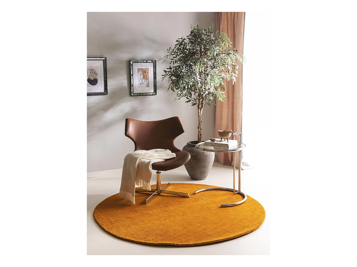 Tapis en laine rond Jamal Jaune ø 160 cm rond