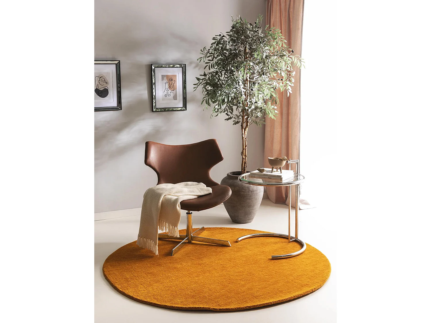 Tapis en laine rond Jamal Jaune ø 160 cm rond
