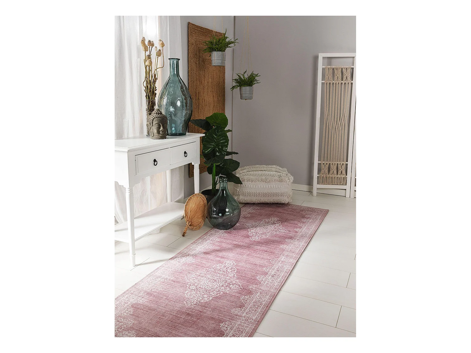 Tapis de couloir Laury Rose 80x240 cm