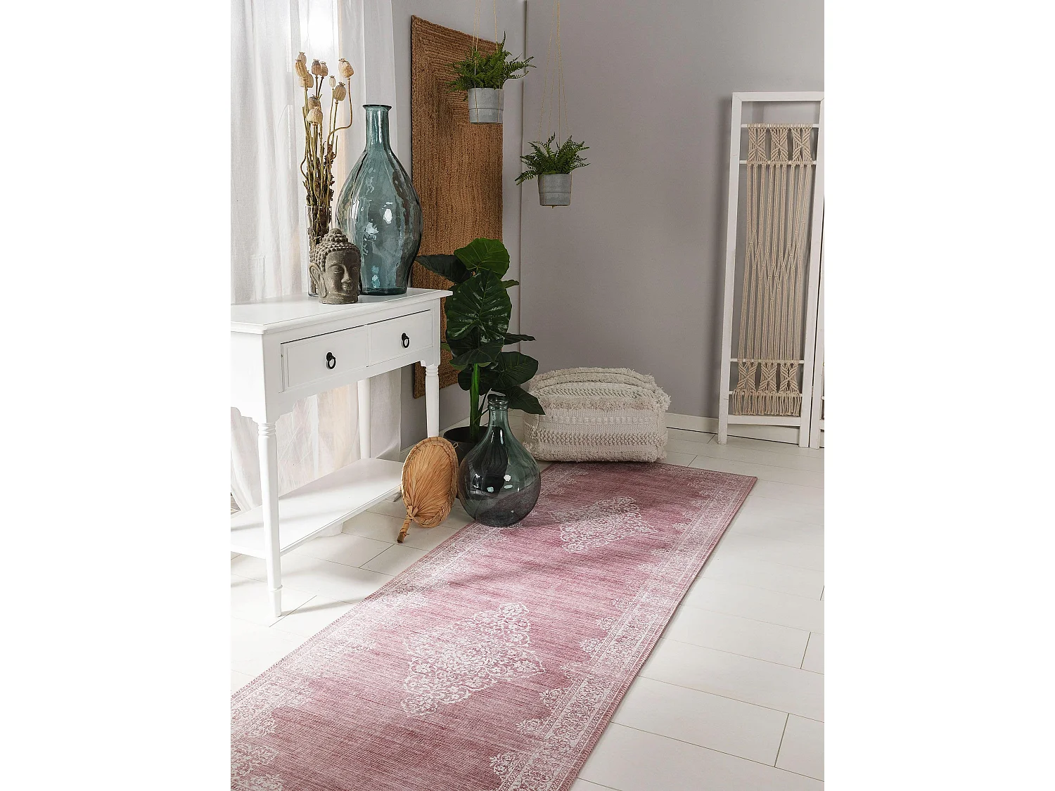 Tapis de couloir Laury Rose 80x240 cm