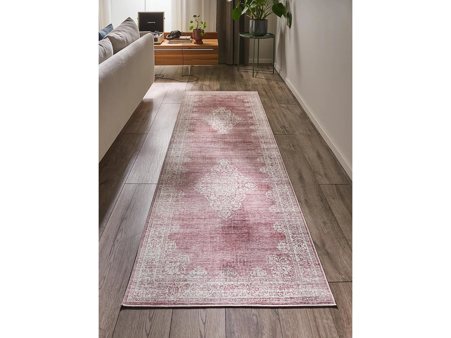Tapis de couloir Laury Rose 80x240 cm