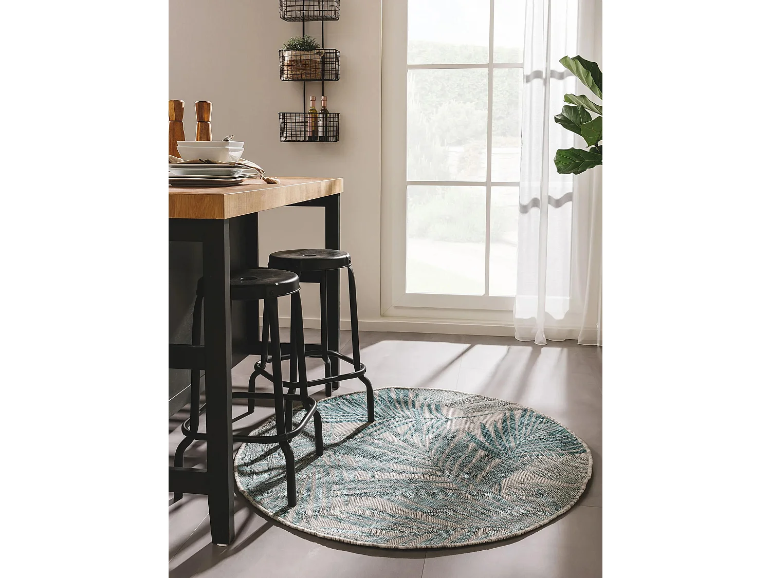 Tapis d'extérieur & intérieur rond Cleo Bleu ø 120 cm rond