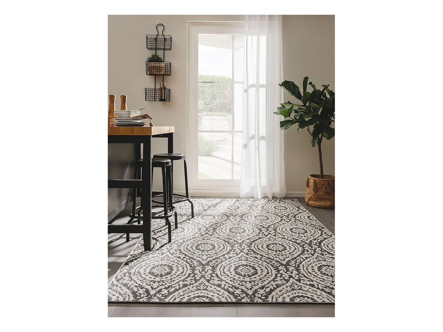 Tapis d'extérieur & intérieur Cleo Blanc & Noir 80x150 cm