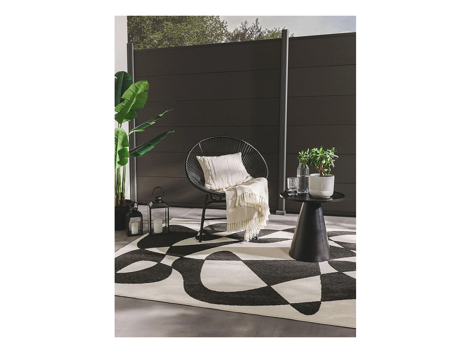 Tapis d'extérieur & intérieur Taro Noir & Blanc 200x290 cm