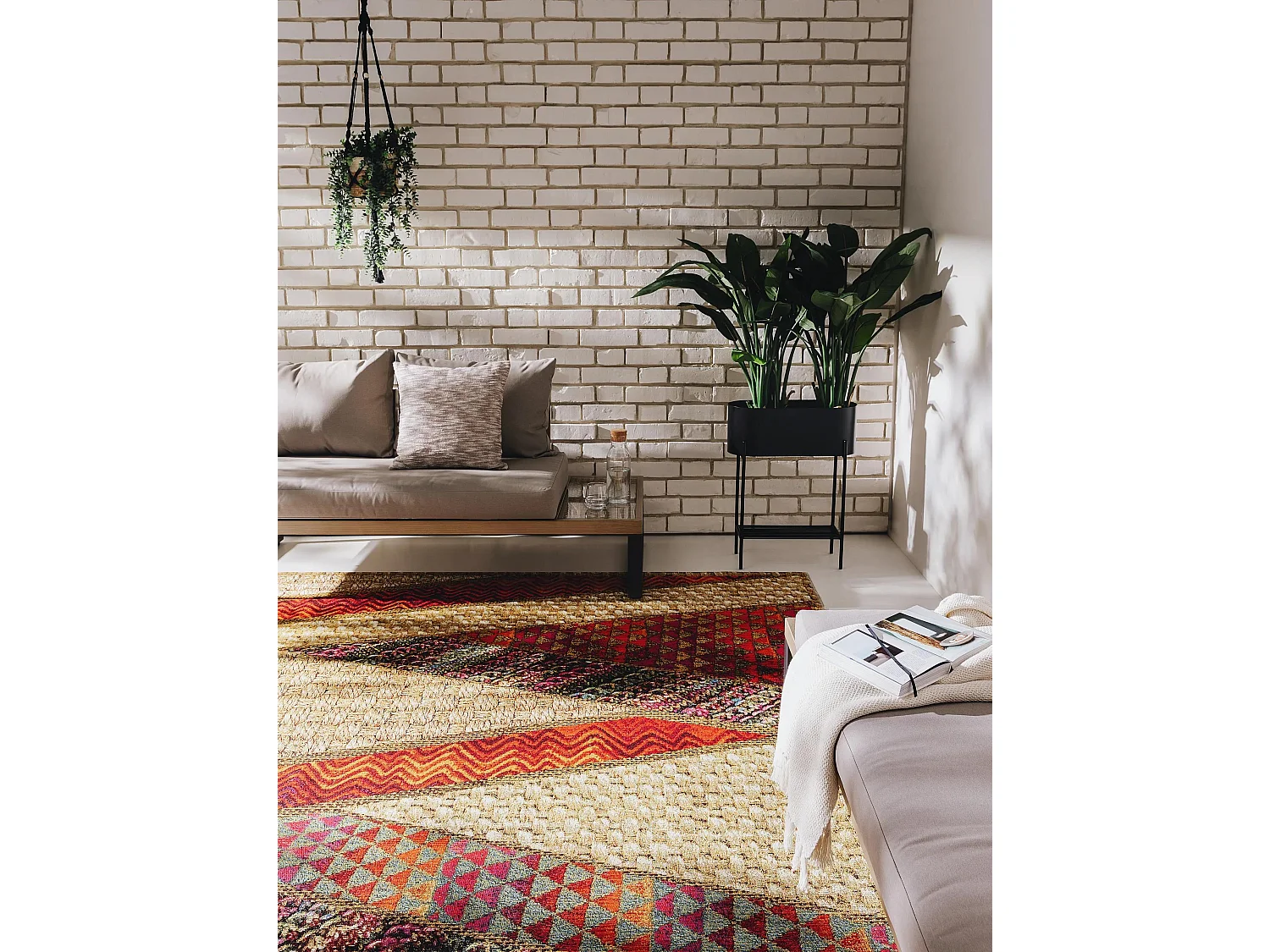 Tapis d'extérieur & intérieur Kenya Beige/Rouge 80x165 cm