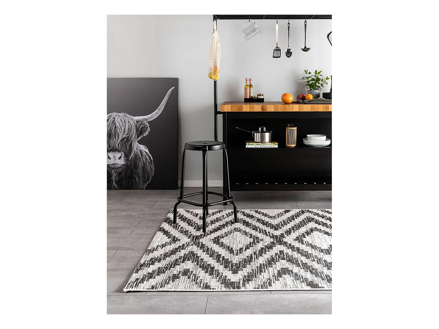 Tapis d'extérieur & intérieur Cleo Blanc & Noir 200x290 cm