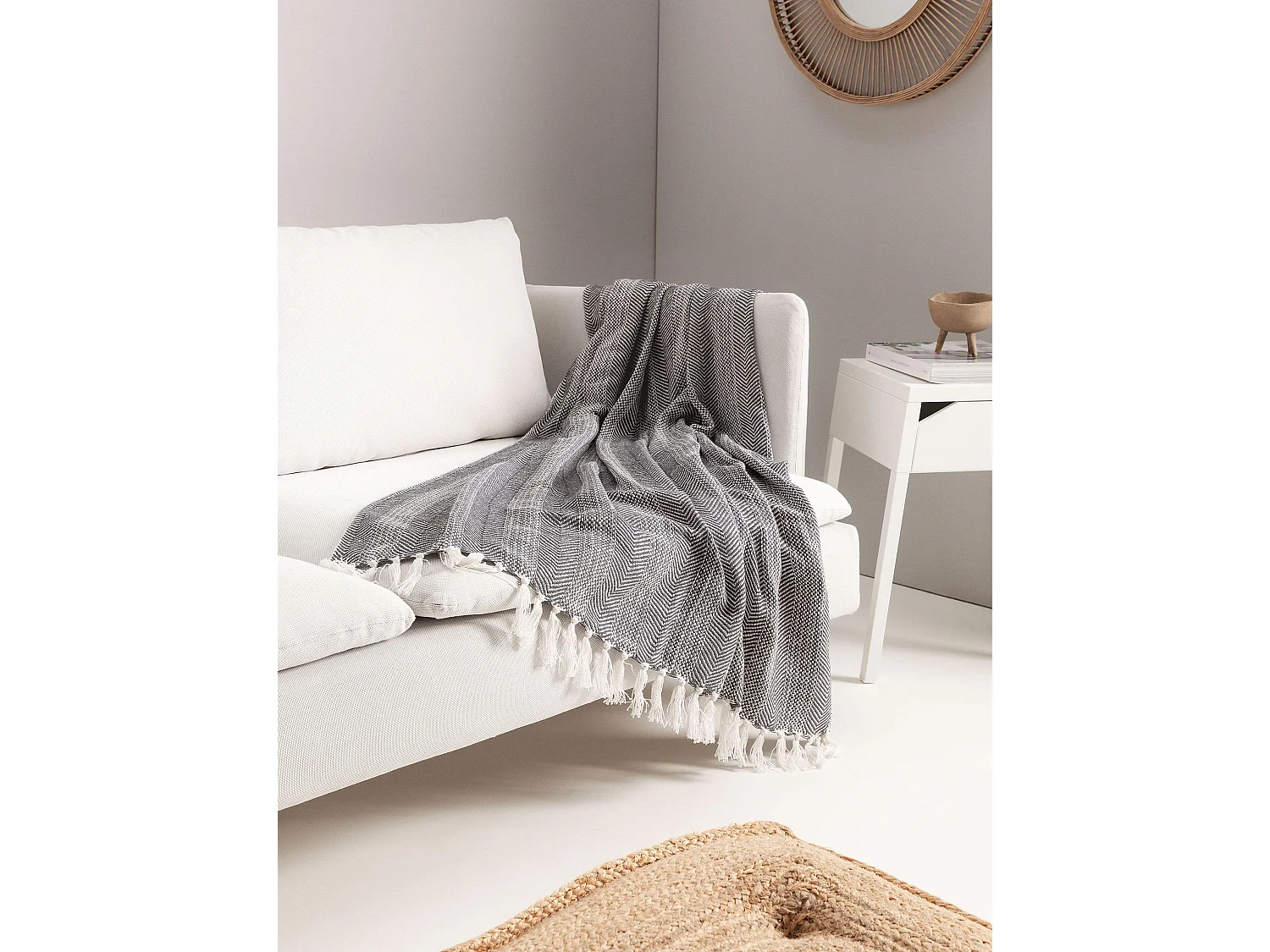 Plaid en coton Alisea Anthracite 125x150 cm