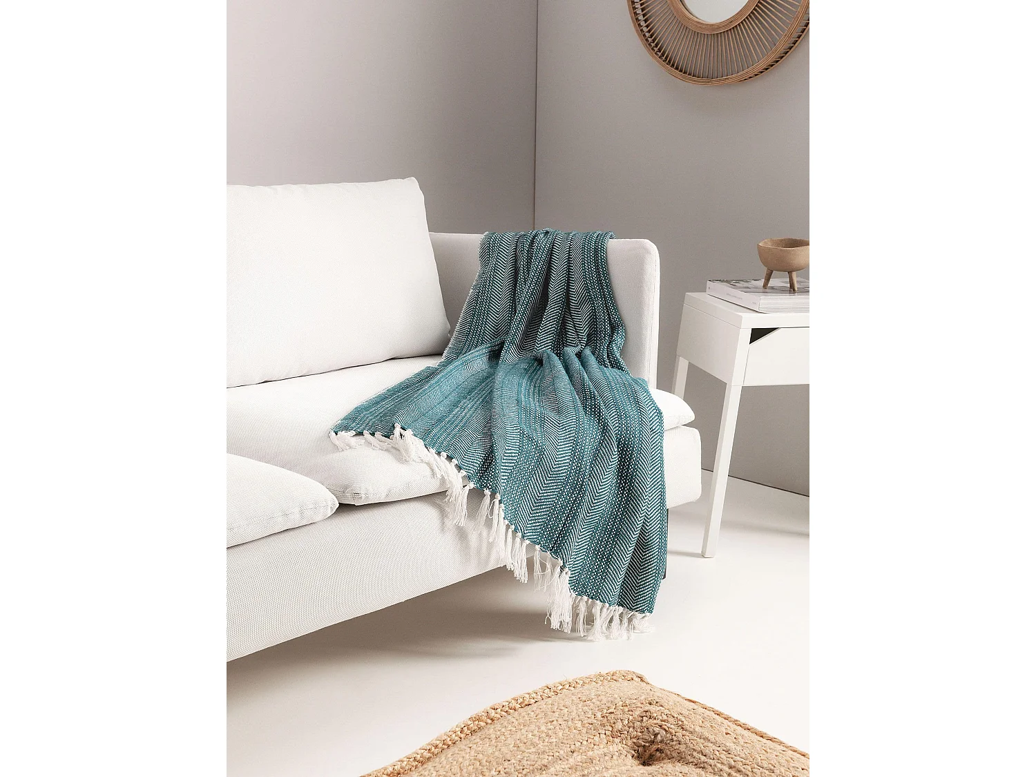 Plaid en coton Alisea Bleu 125x150 cm