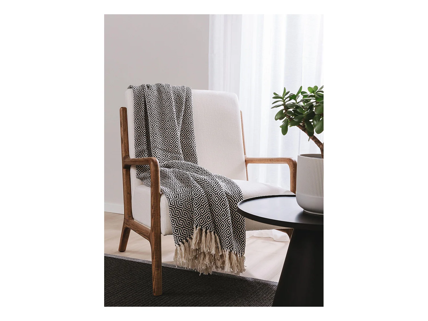 Plaid en coton Jasmin Noir 125x150 cm