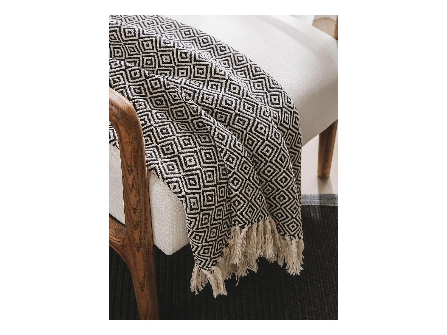 Plaid en coton Jasmin Noir 125x150 cm