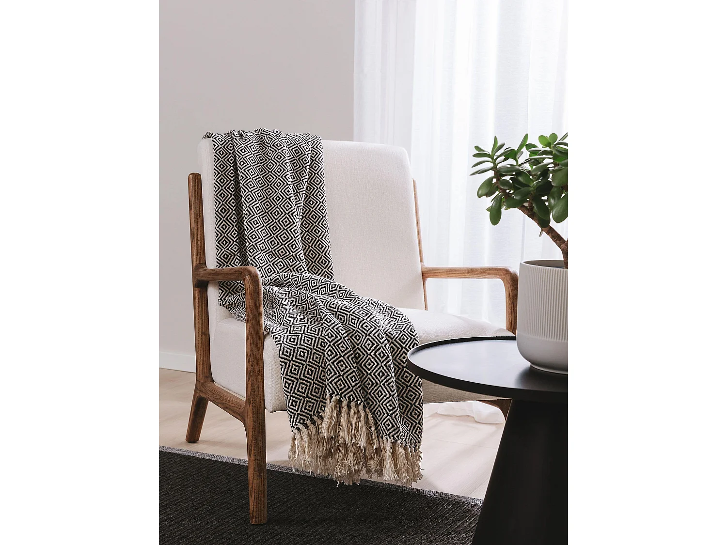 Plaid en coton Jasmin Noir 125x150 cm