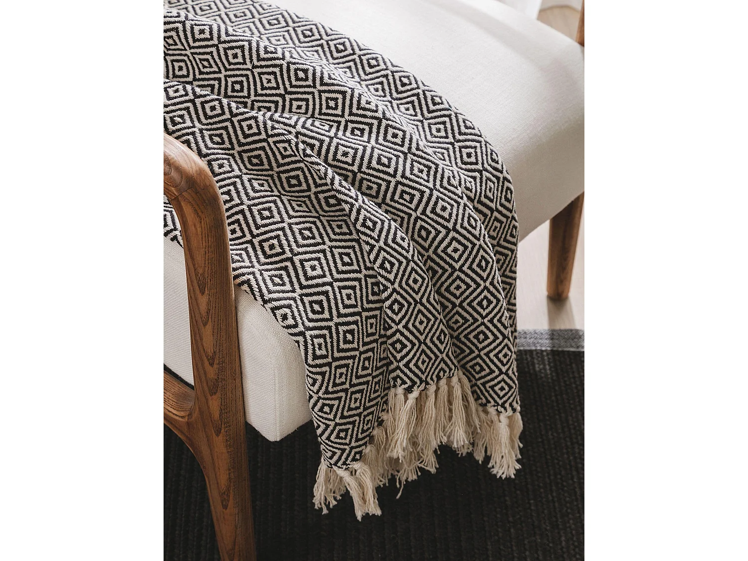 Plaid en coton Jasmin Noir 125x150 cm