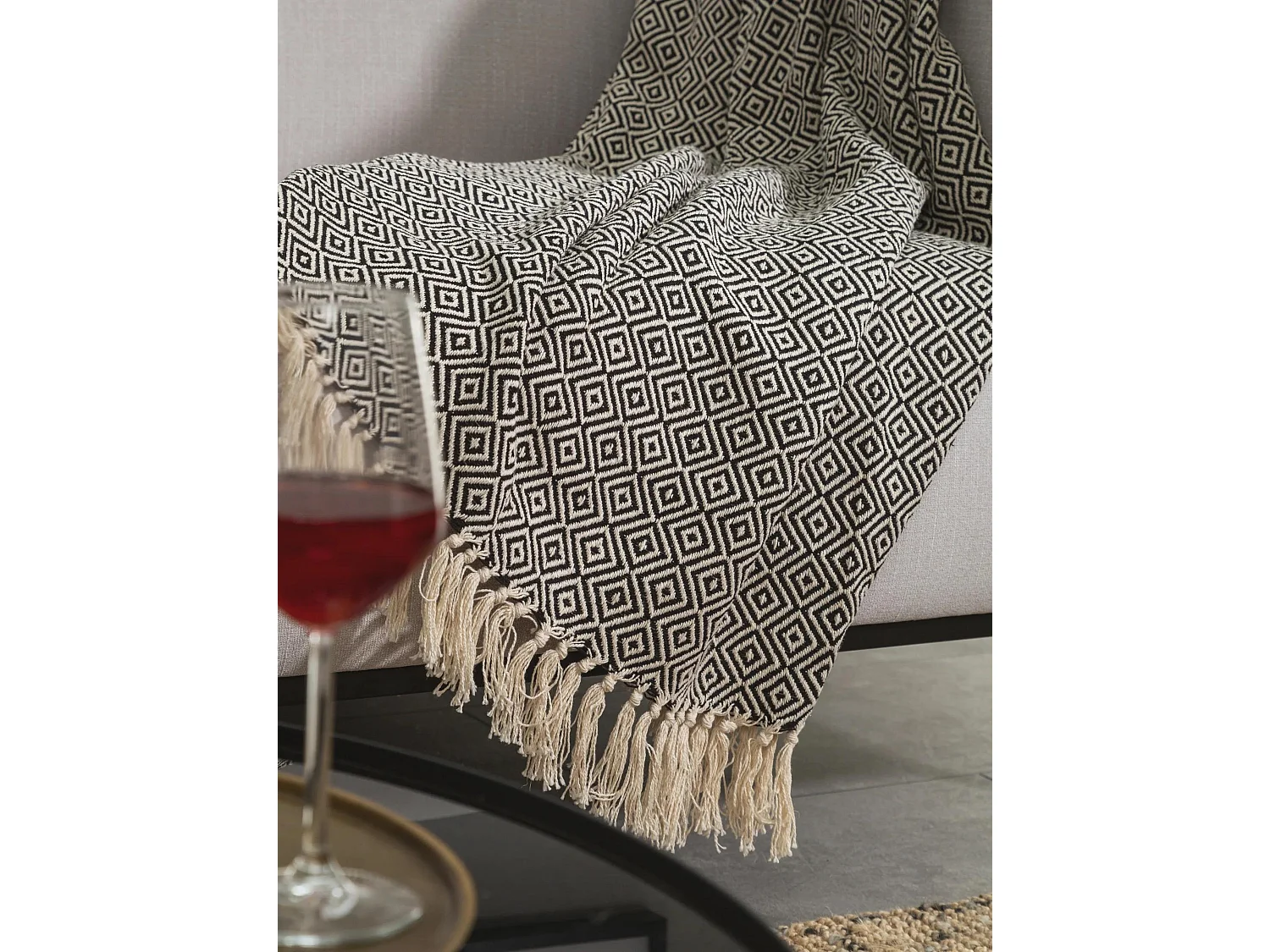Plaid en coton Jasmin Noir 125x150 cm