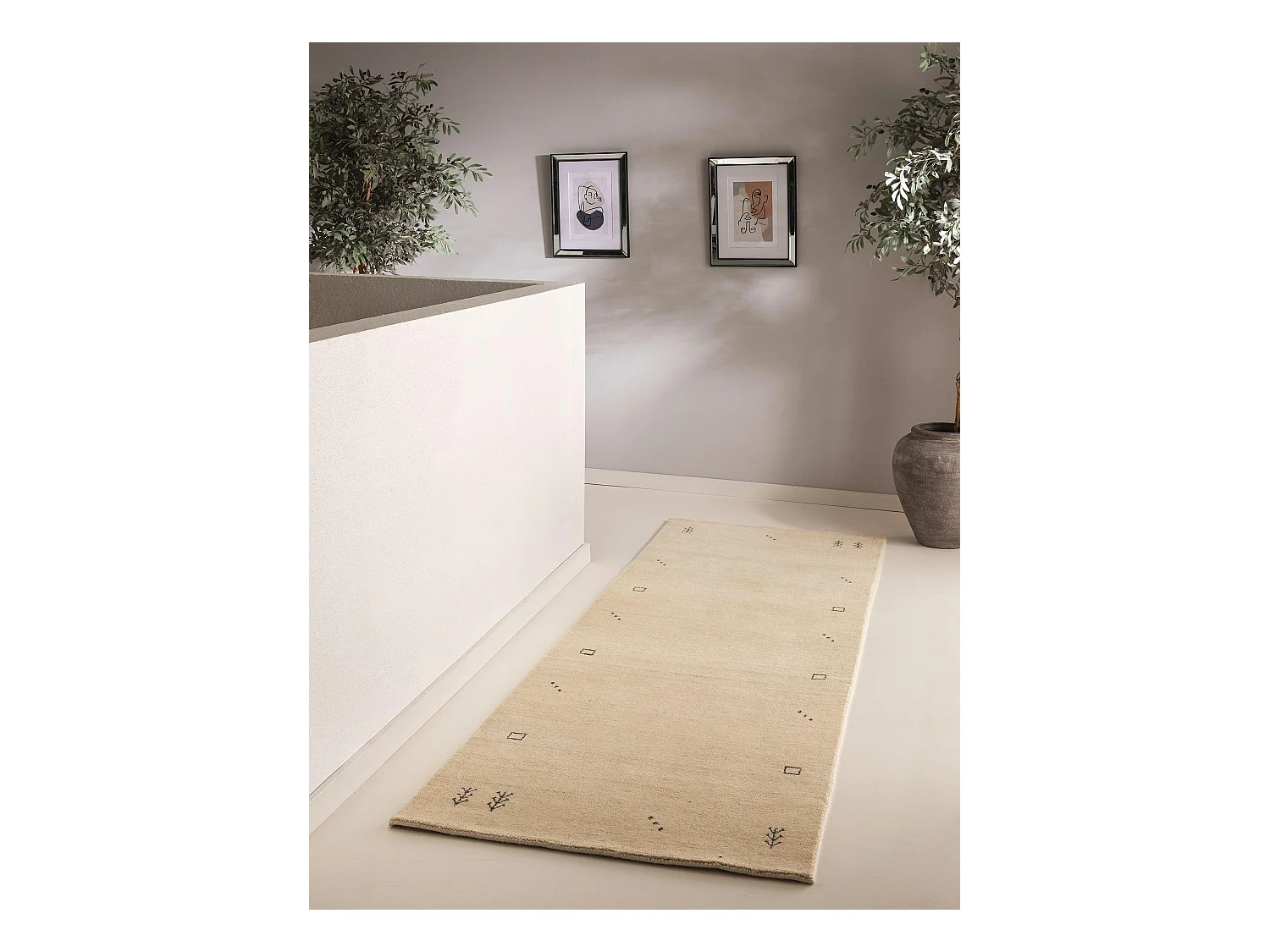 Tapis de couloir en laine Jamal Crème 80x300 cm