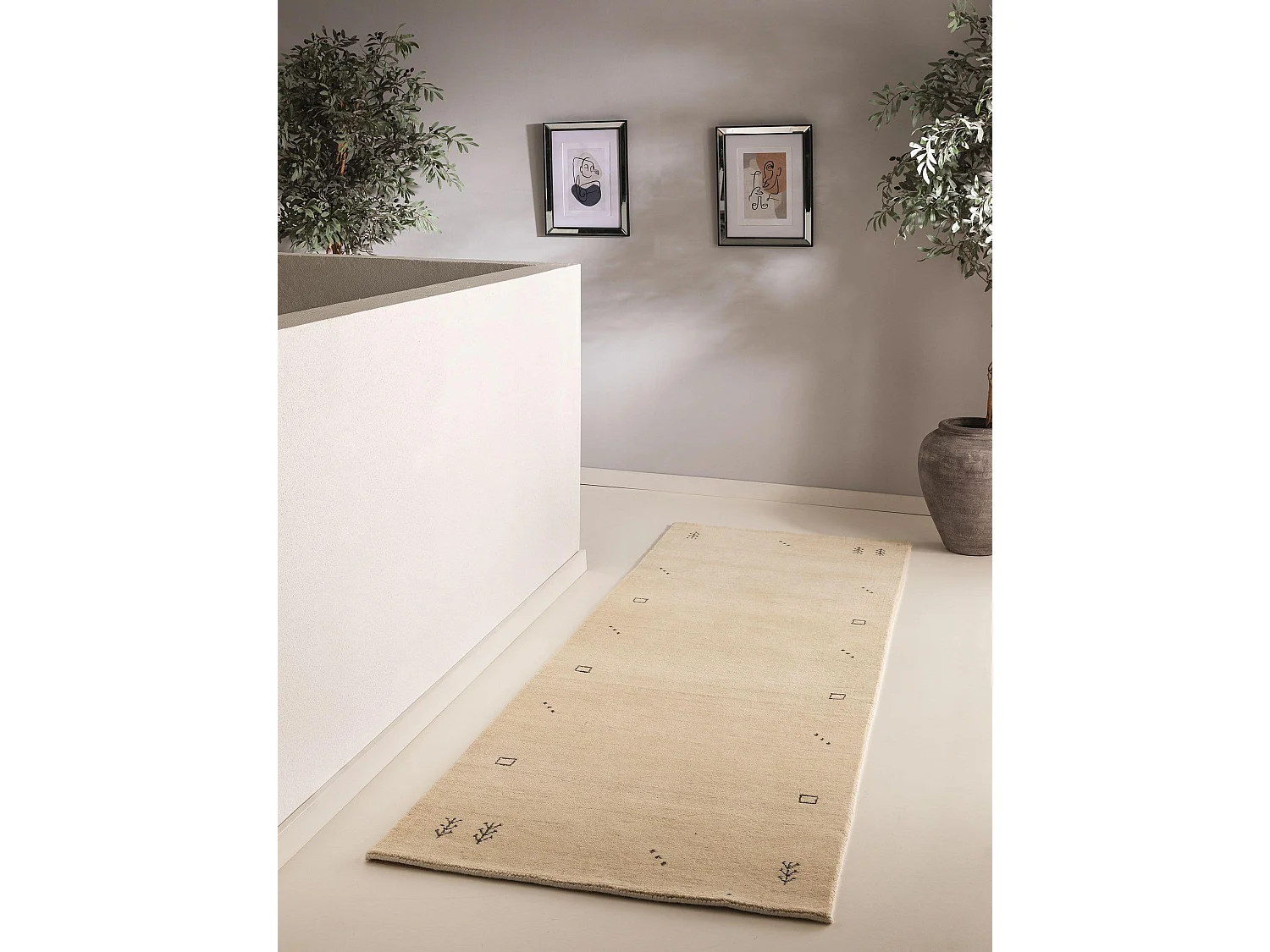 Tapis de couloir en laine Jamal Crème 80x300 cm