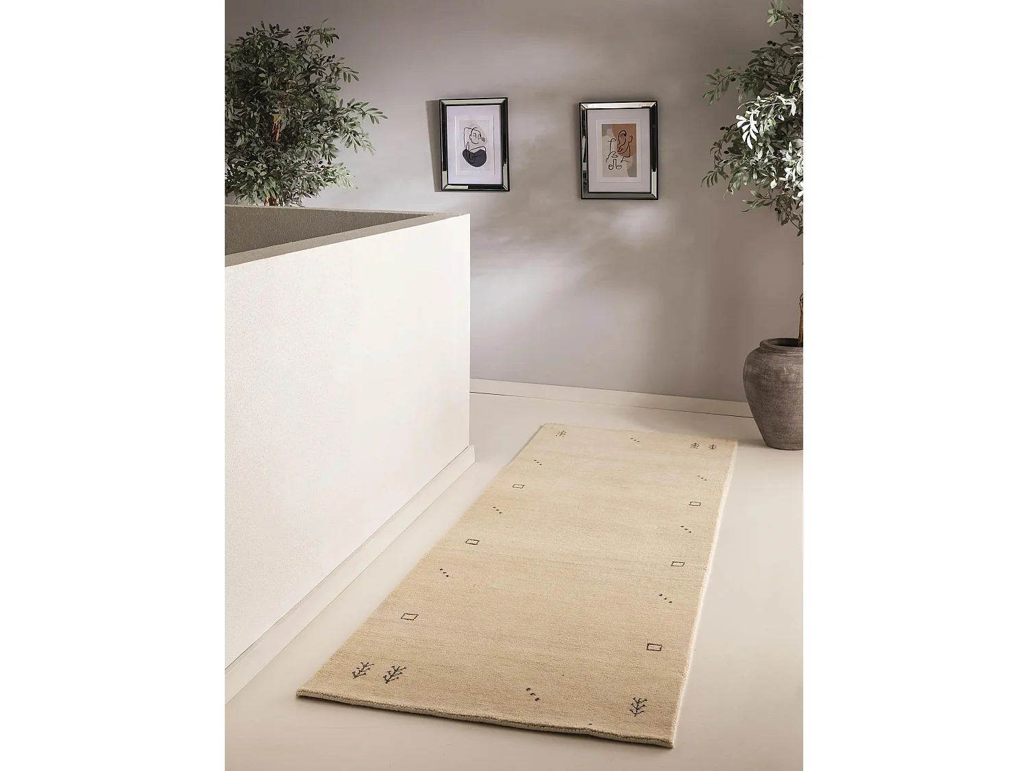 Tapis de couloir en laine Jamal Crème 80x300 cm