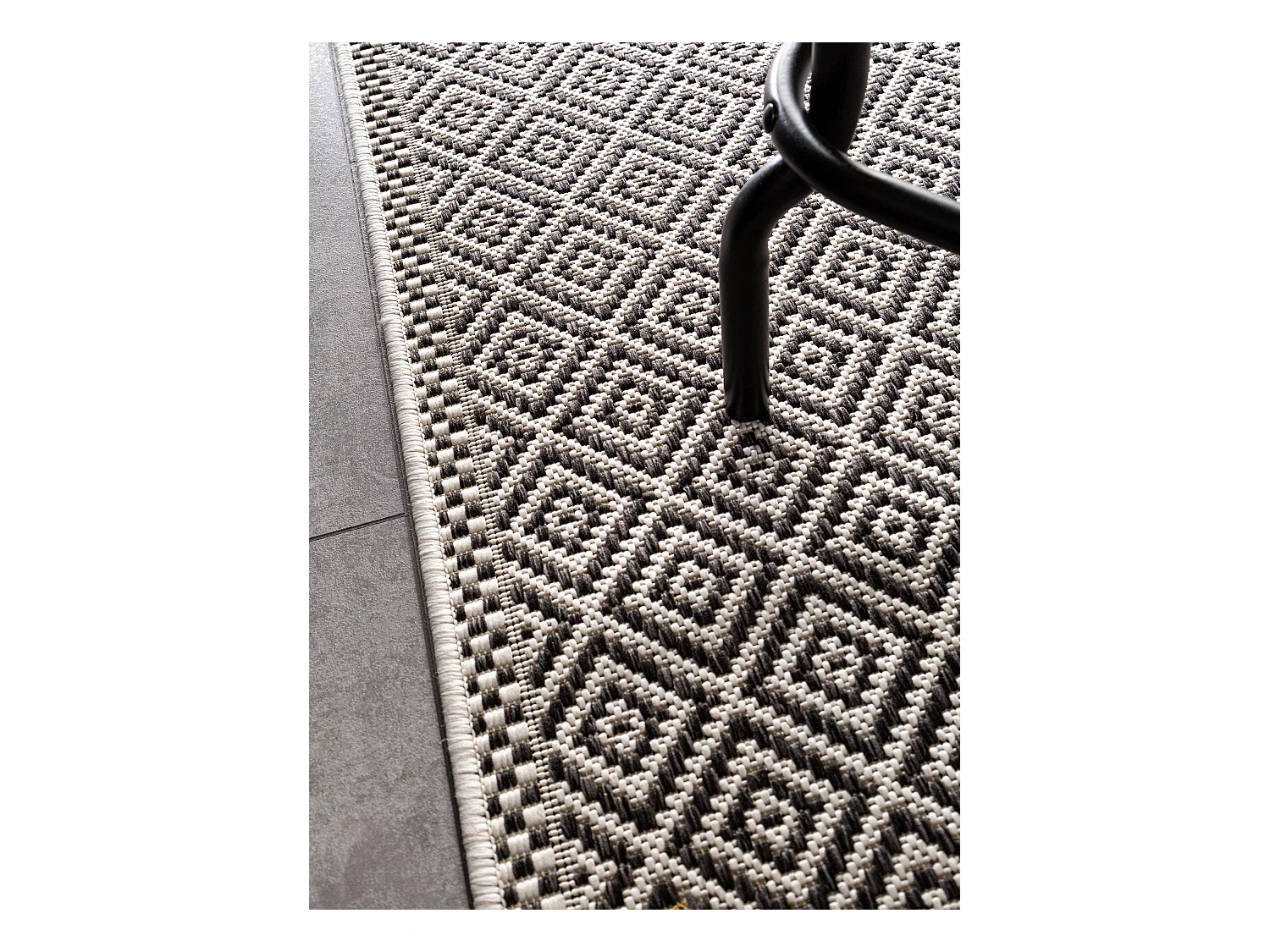 Tapis de couloir extérieur & intérieur Cleo Blanc & Noir 80x240 cm