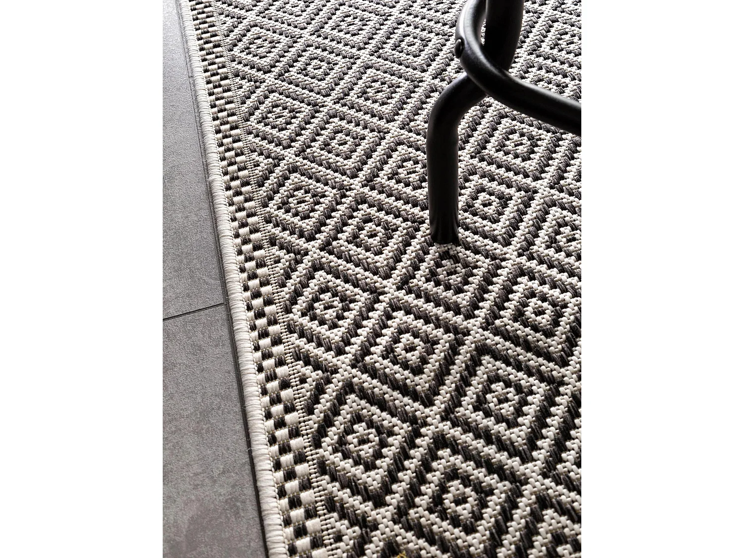 Tapis de couloir extérieur & intérieur Cleo Blanc & Noir 80x240 cm
