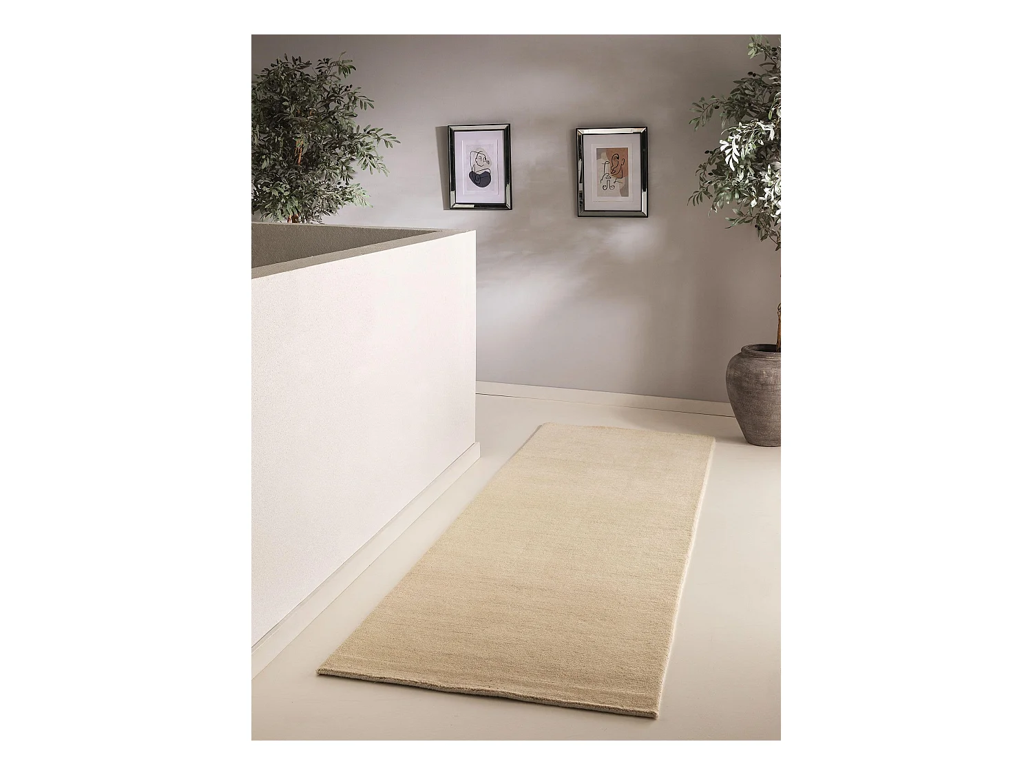 Tapis de couloir en laine Jamal Crème 80x300 cm