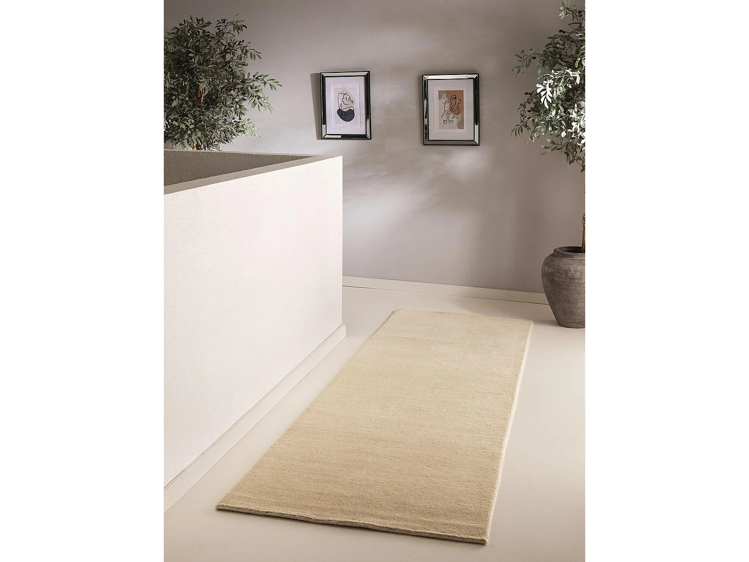 Tapis de couloir en laine Jamal Crème 80x300 cm