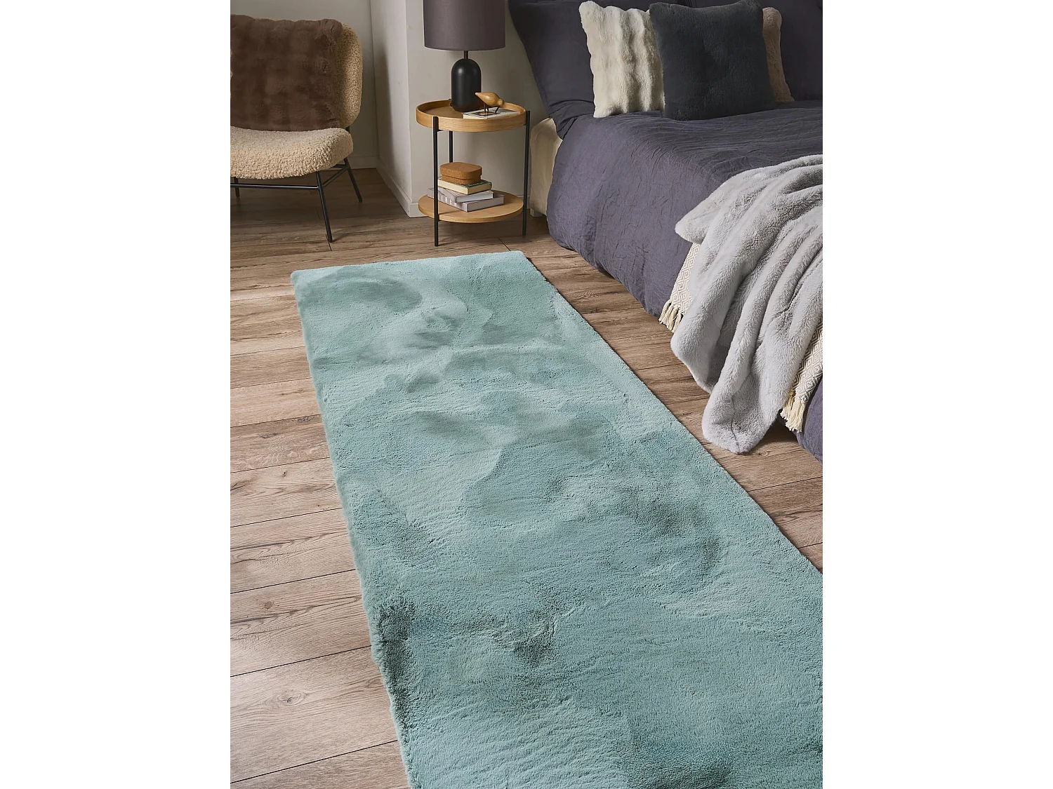 Tapis de fourrure Dave Menthe 80x240 cm