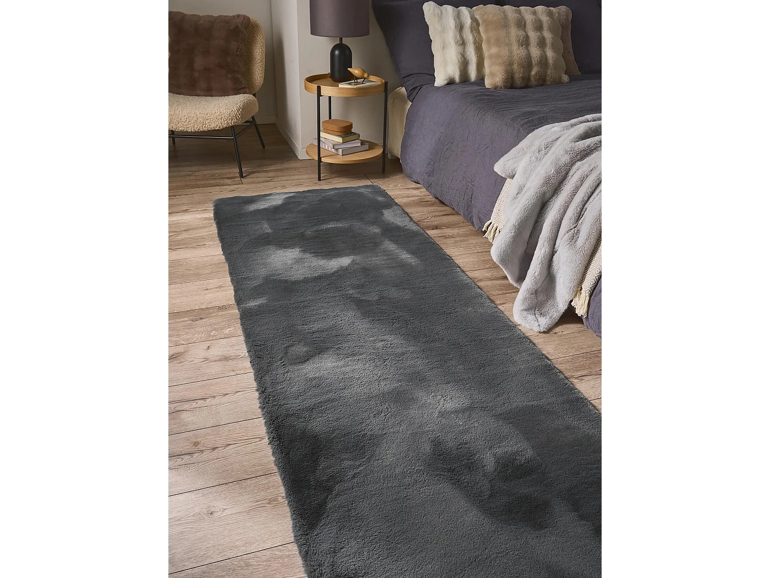 Tapis de fourrure Dave Anthracite 80x240 cm