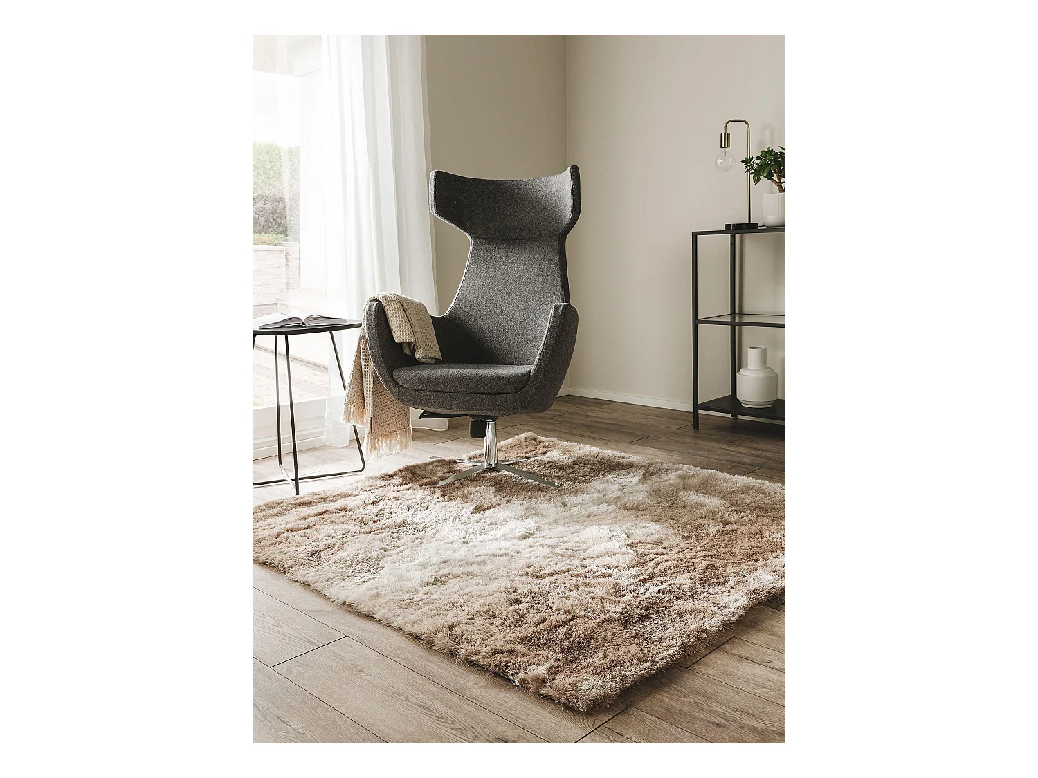 Tapis à poils longs Whisper Beige/Marron clair 150x150 cm