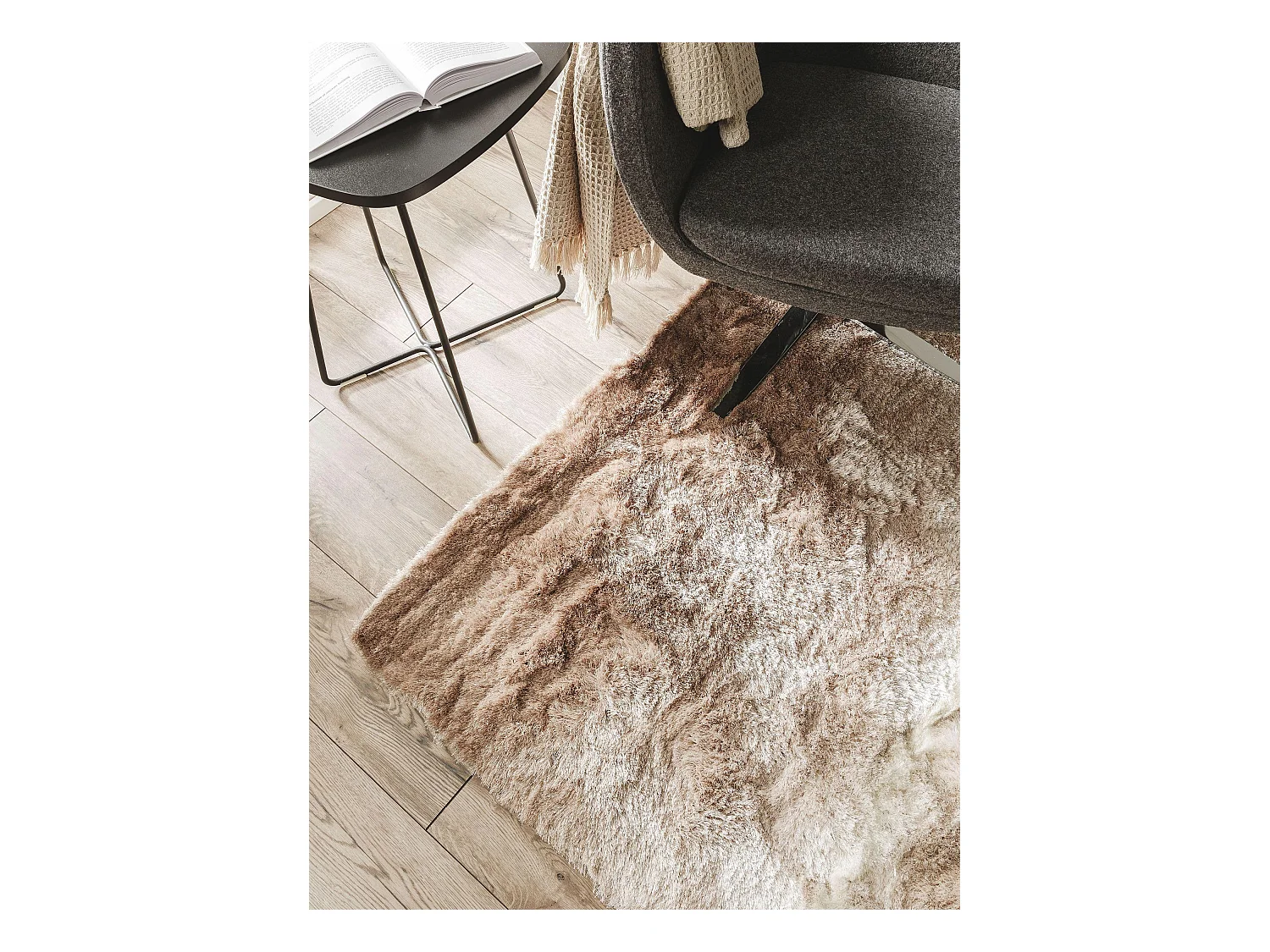 Tapis à poils longs Whisper Beige/Marron clair 150x150 cm