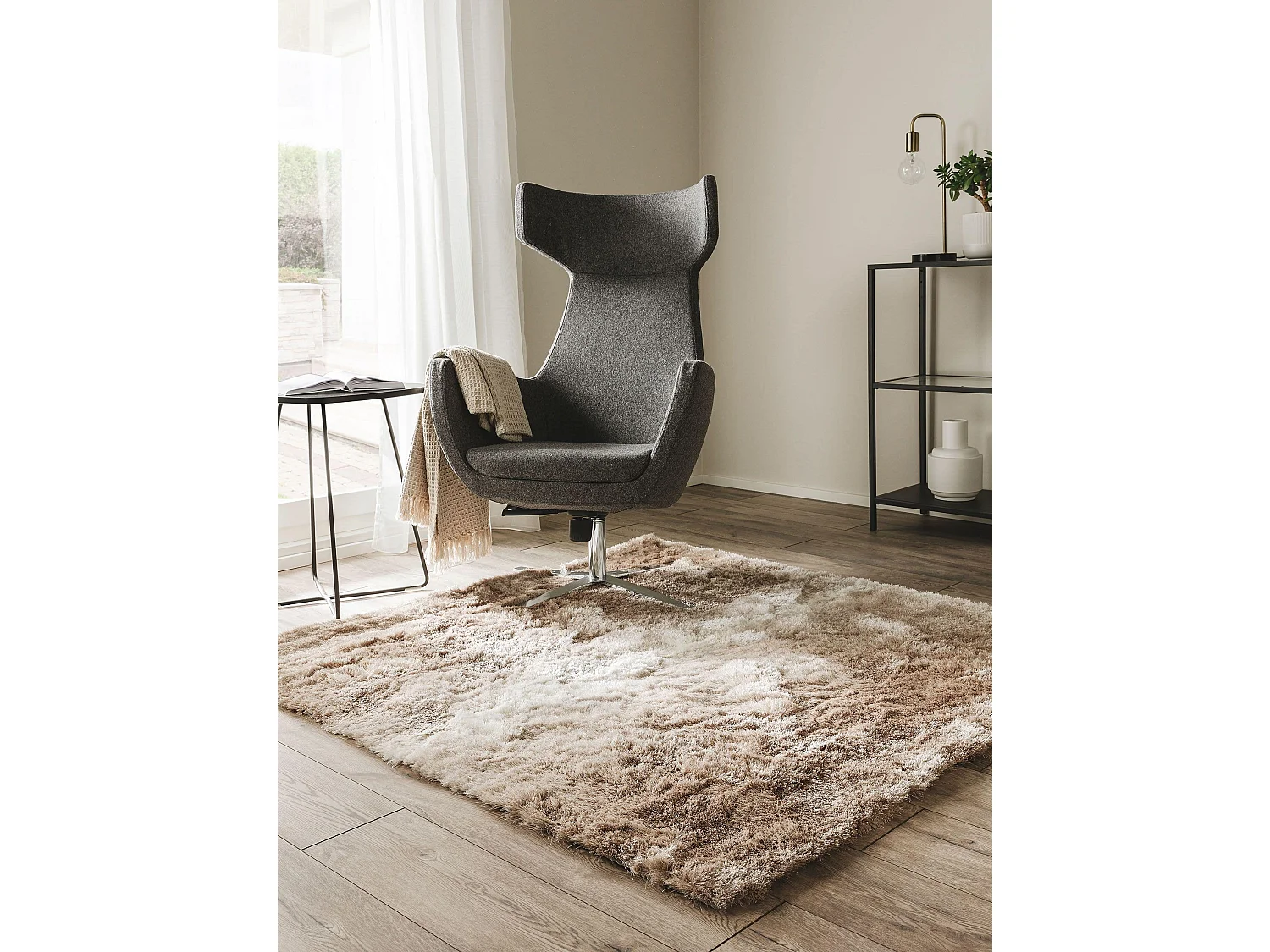 Tapis à poils longs Whisper Beige/Marron clair 150x150 cm