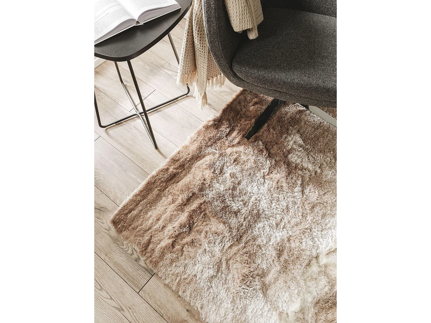 Tapis à poils longs Whisper Beige/Marron clair 150x150 cm