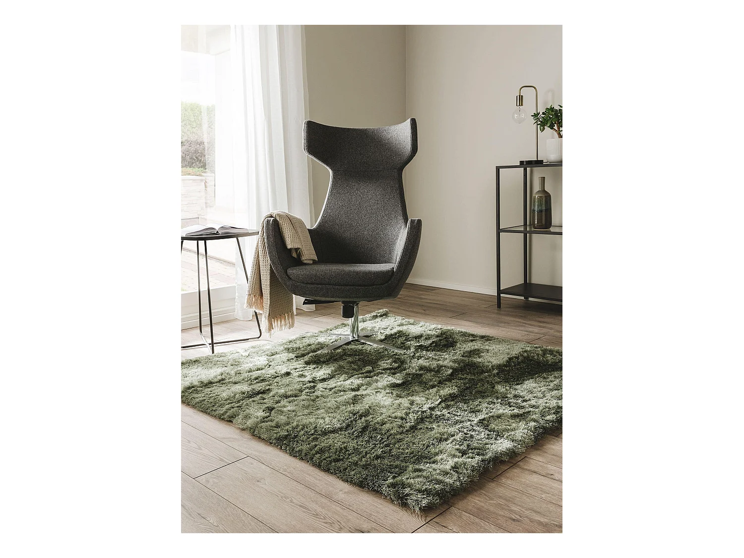 Tapis à poils longs Whisper Vert 200x200 cm