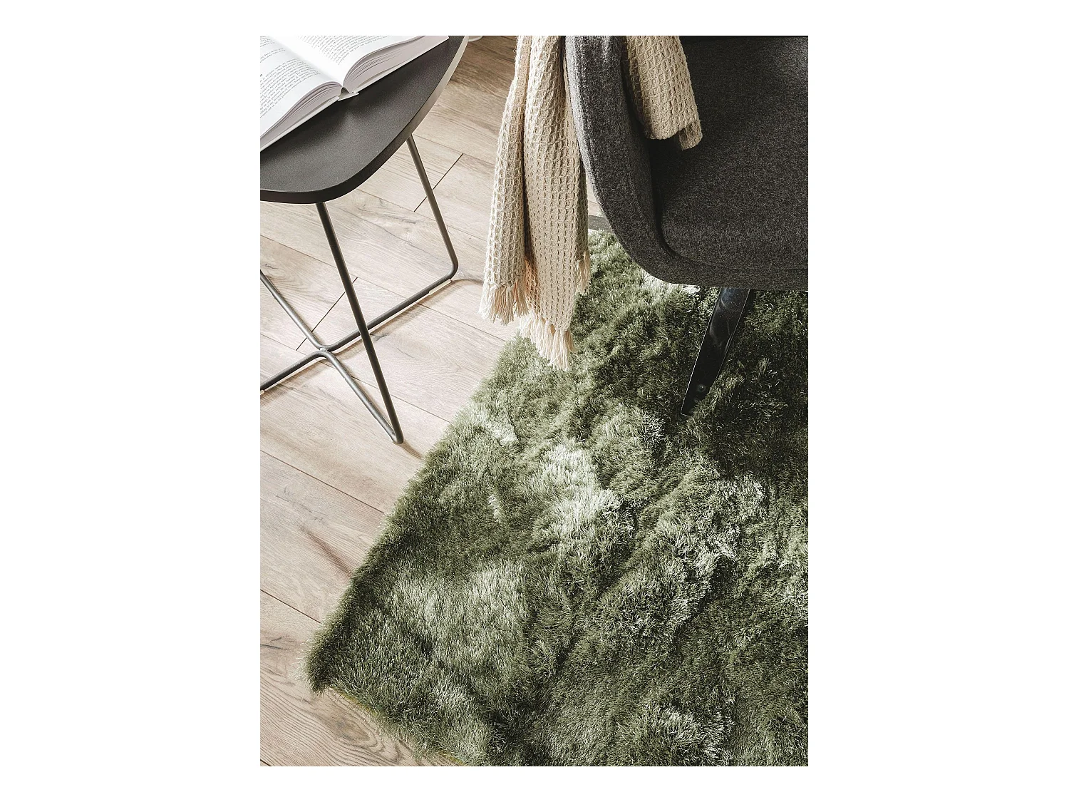 Tapis à poils longs Whisper Vert 200x200 cm