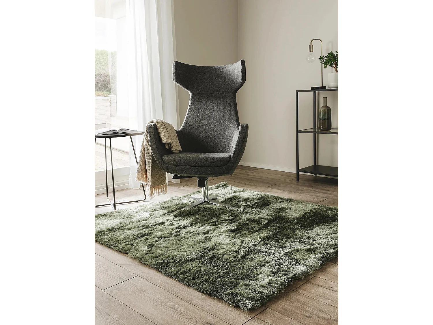 Tapis à poils longs Whisper Vert 200x200 cm