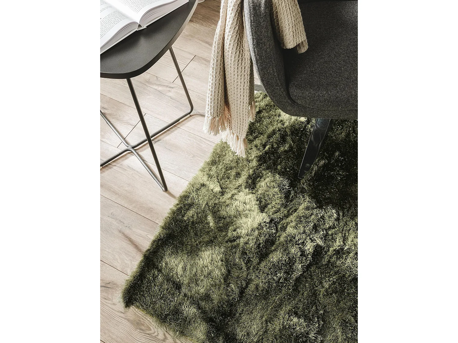 Tapis à poils longs Whisper Vert 200x200 cm
