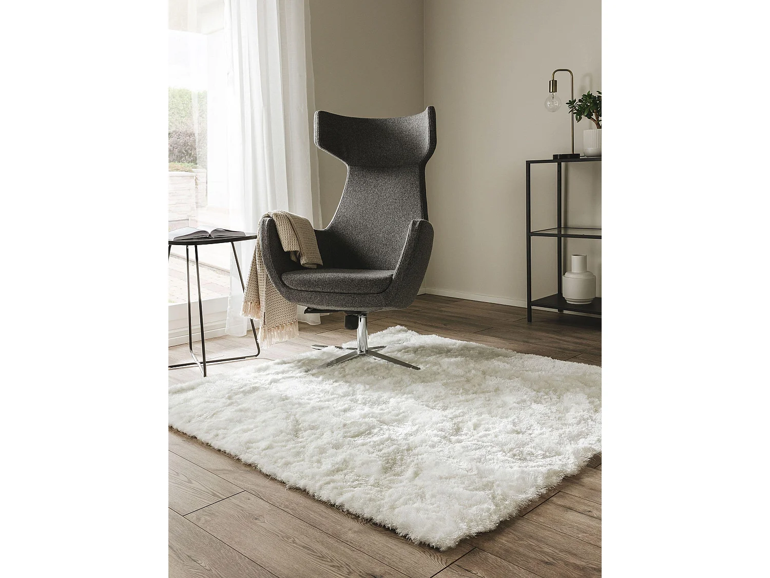 Tapis à poils longs Whisper Blanc 200x200 cm