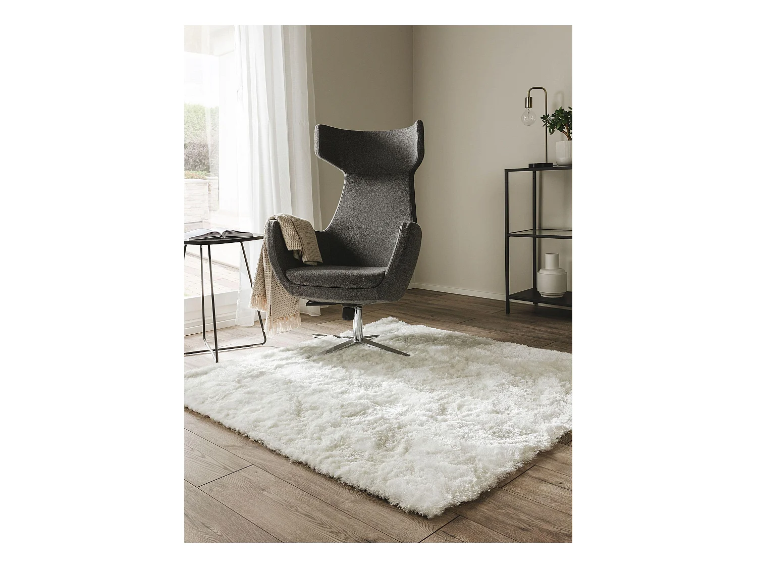 Tapis à poils longs Whisper Blanc 150x150 cm