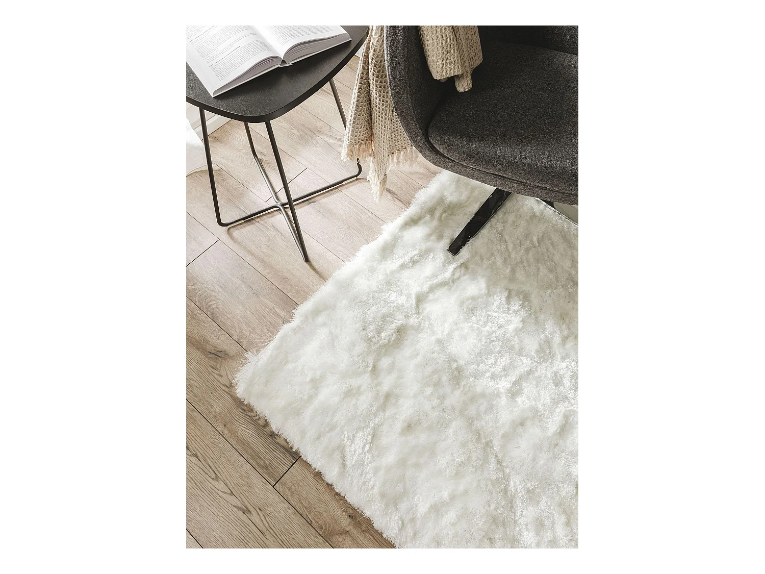 Tapis à poils longs Whisper Blanc 150x150 cm