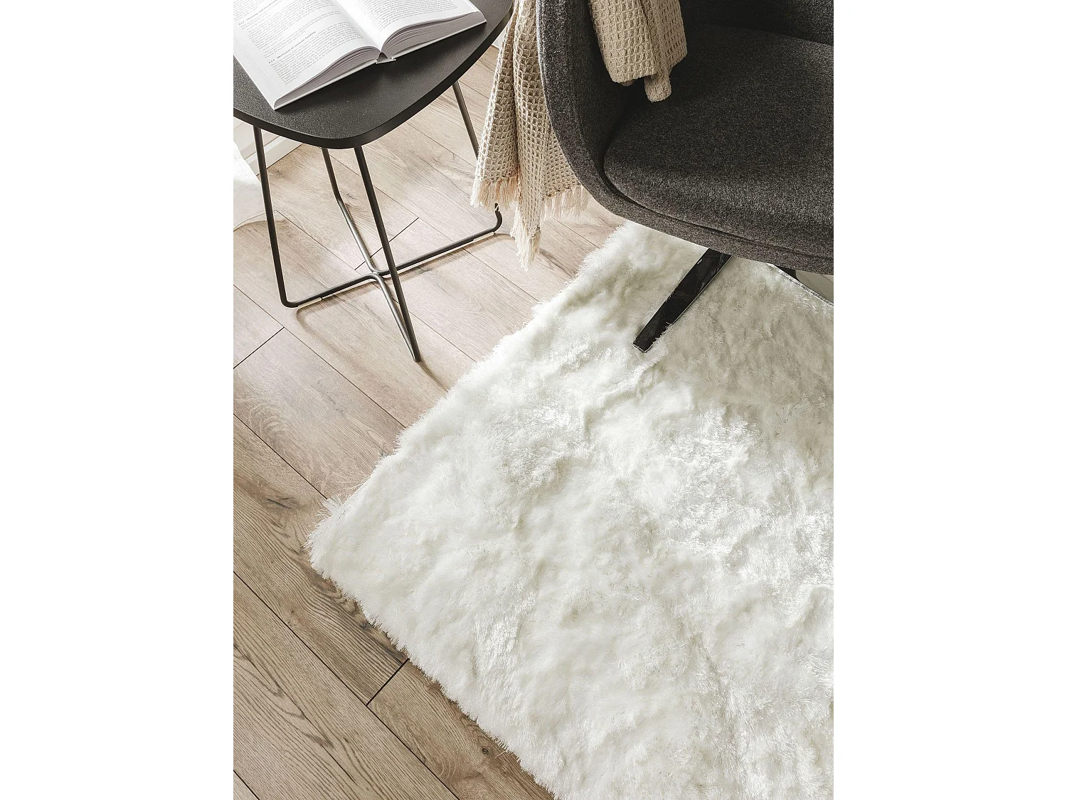 Tapis à poils longs Whisper Blanc 150x150 cm