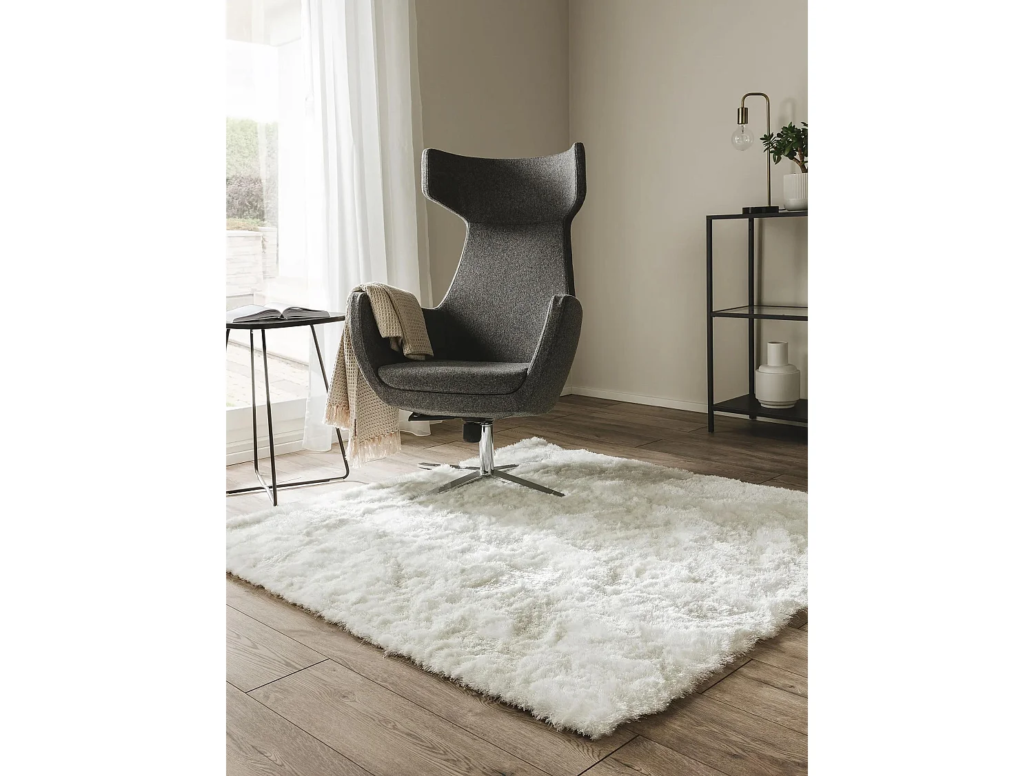 Tapis à poils longs Whisper Blanc 150x150 cm