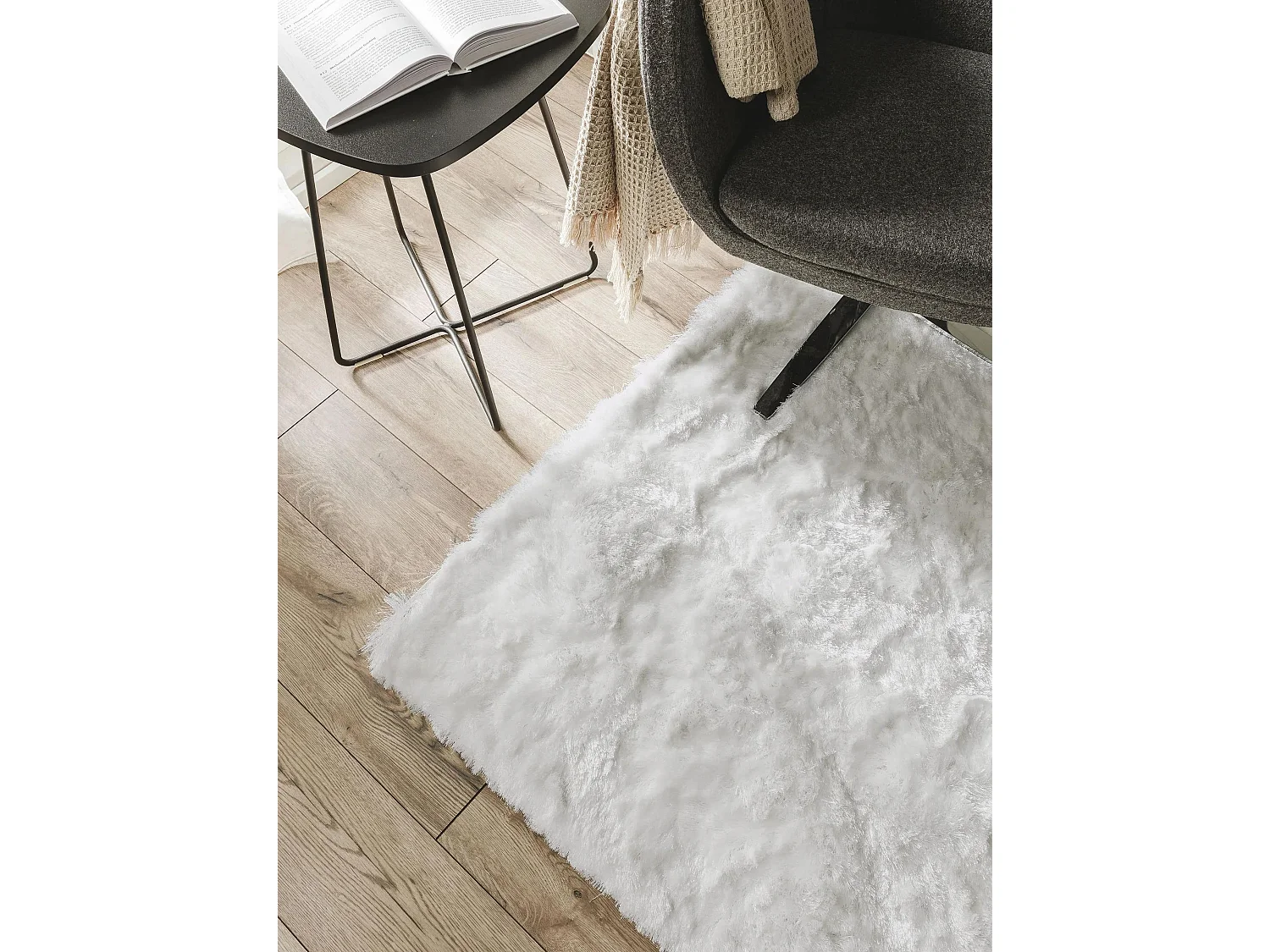 Tapis à poils longs Whisper Blanc 150x150 cm