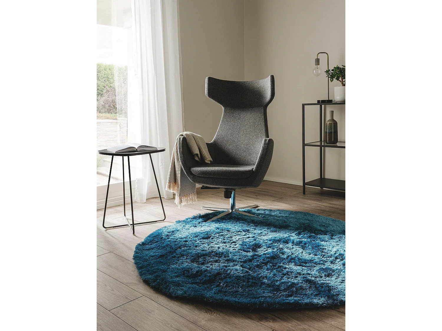 Tapis à poils longs Whisper Bleu ø 160 cm rond